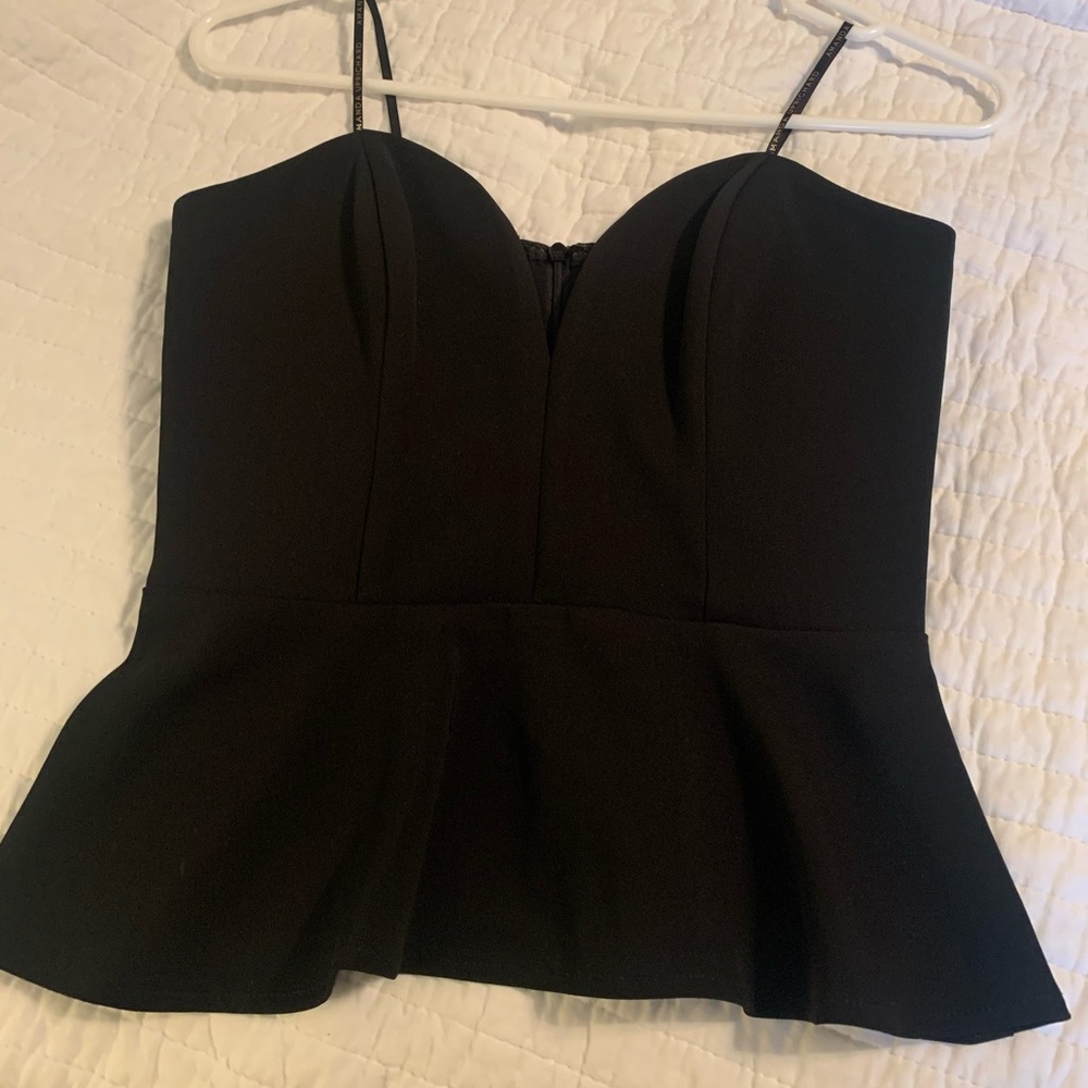 Amanda Uprichard black strapless top peplum.